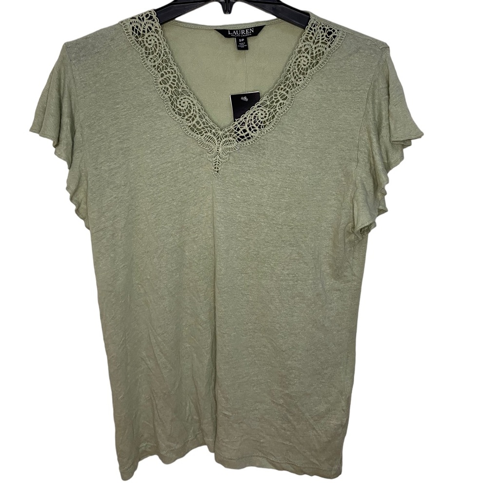 Lauren Ralph Lauren Linen-Blend Jersey Flutter-Sleeve Ranch Sage S New W…